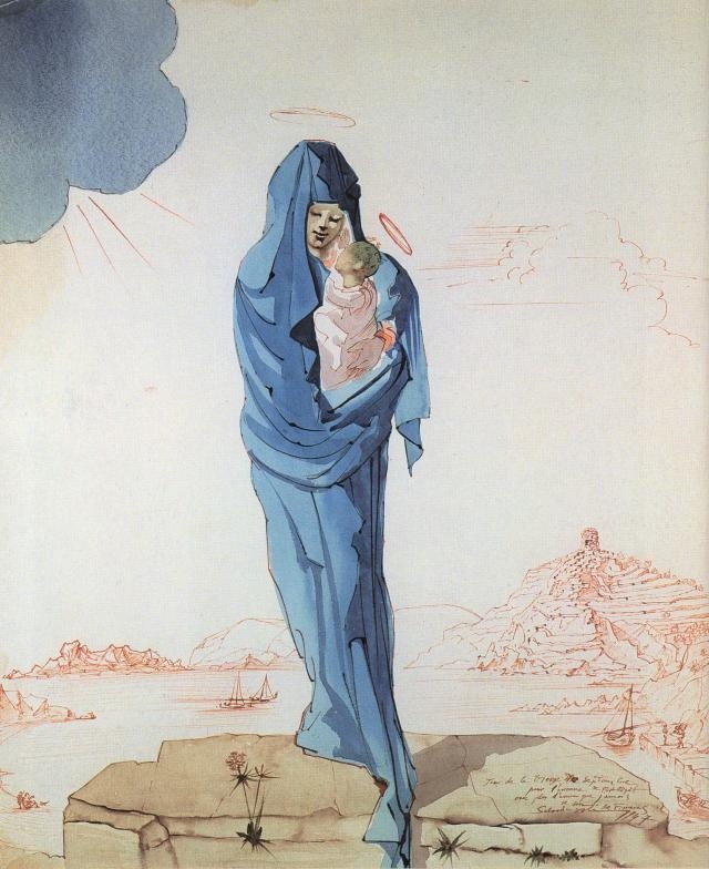 Madonna, Dali, Virgin Mary, watercolor