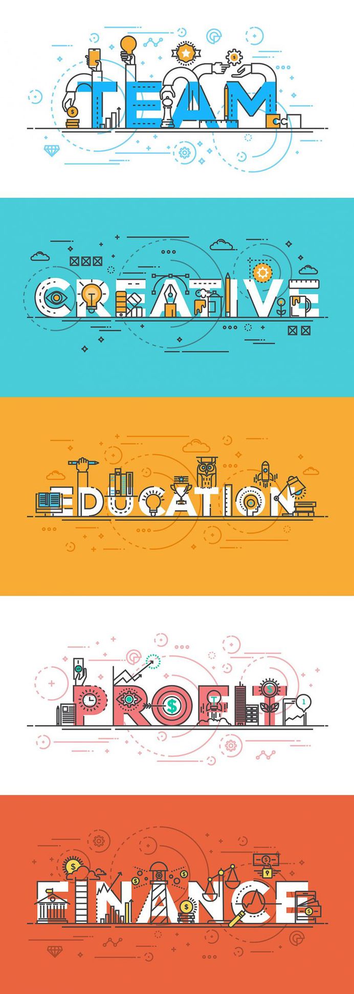 Set of Flat Line Color Banners