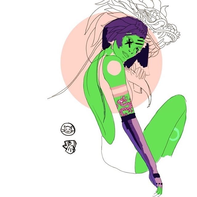 sketch in progress / Nastya KFKS #character #girl #wild #print #poster #illustration #kaerfkrahs #green #drawing
