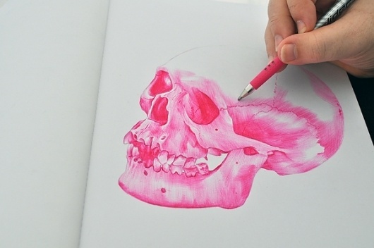 Ballpoint pen drawings. on Illustration Served #pink #skull #drawing