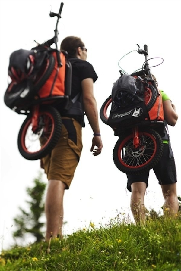 Hiking and biking has never been easier. An ingenious backpack that transforms into a scooter to coast downhill for some serious fun! #adventure #design #travel #hiking #product #industrial #biking #outdoor #fun
