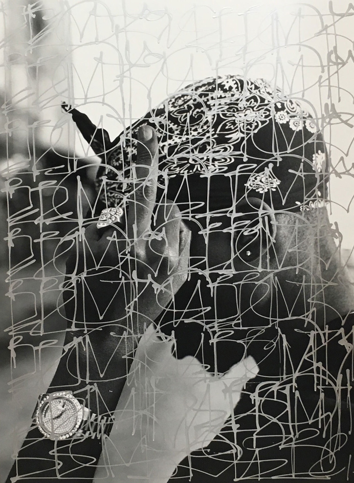 Mike Miller and RETNA Tupac LA, 2016 Archival ink jet and enamel paint 47 x 37 in (119.38 x 93.98 cm) Framed