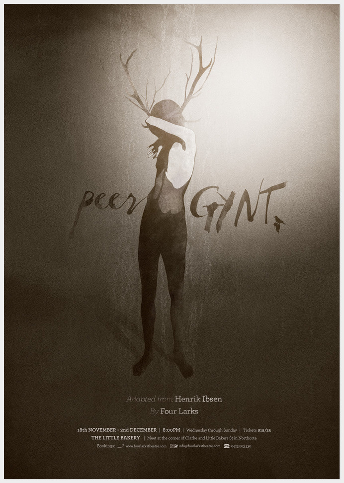 Peer Gynt - Stephanie Butterworth #branding #theatre #photomontage #poster #collage #monochromatic