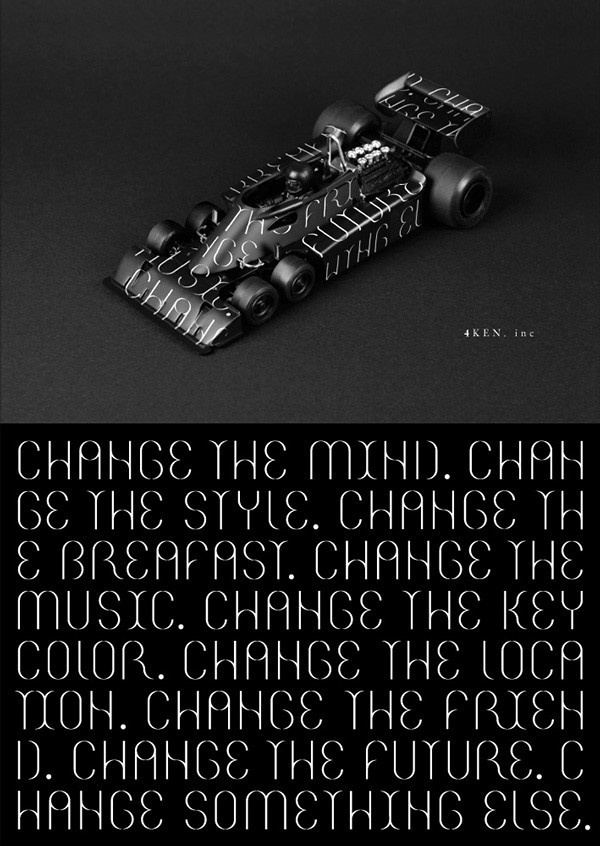 The promotional poster of 4ken. inc. #photo #design #graphic #black #poster #car #typography