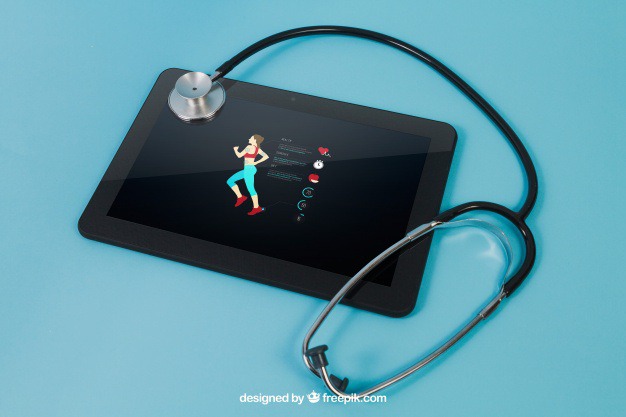 Tablet with sports app and stethoscope Free Psd. See more inspiration related to Mockup, Technology, Template, Medical, Sport, Fitness, Health, Science, Sports, Train, Run, Mock up, Running, Tablet, Modern, App, Pharmacy, Training, Care, Healthcare, Stethoscope, Back, Application, Patient, Lifestyle, Up, Health care, Fit, Jogging, Aid, Mock, Flipped and Get fit on Freepik.