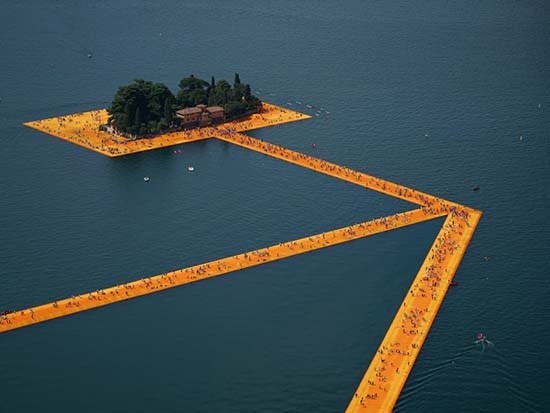 Christo's 'Floating Piers' Artwork Lets You Walk on Water #thefloatingpiers #iseolake