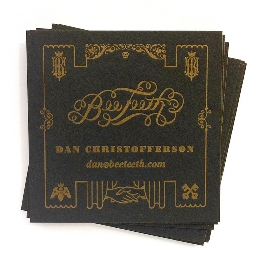 Business Cards - BeeTeeth SLC #business #lee #letterpress #black #christofferson #beeteeth #gold #daniel #cards