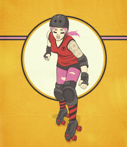 PORTRAITS RONLEWHORN INDUSTRIES #punk #pink #yellow #derby #ronlewhorn #scamihorn #illustration #portrait #tattoo #vintage #skates