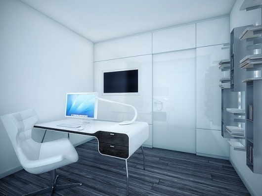 Futuristic Black and White Apartment #office #mac #workspace