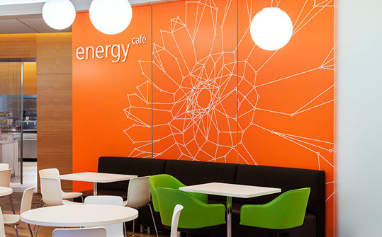 GlaxoSmithKline US HQ. Designed by Pentagram @enviromeant.com #graphics #wall