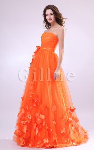 Abito da Sera A-Line con Fiore in Tulle Senza Spalline