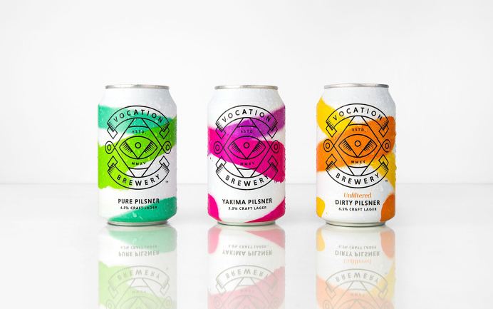 Packaging for Vocation Brewery Craft Lager by Robot Food "Having positioned, named and created the Vocation brand and original line-up in
