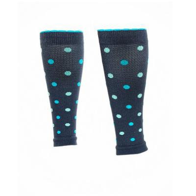Polka-dotted performance compression calf sleeves in slate color
