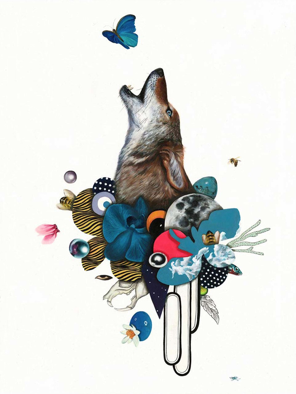 Paintings by Kelly Allen #allen #kelly #howl #illustration #wolf #painting #collage