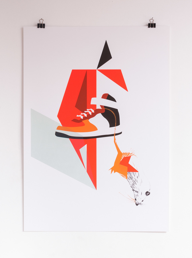 RAT, 4 color screen print inspired by Run the Jewels's Jeopardy printed on 300gr Fedrigoni Arcoprint Milk by MonniJungle