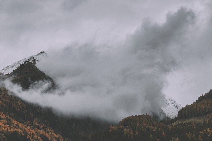 Mountain valley in a mist