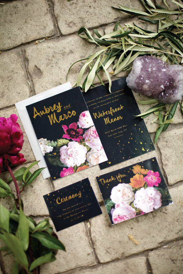 invitations #stationary #setting #fancy #black #floral #invitations #elegant #number #gold #foil #outdoor #table #velvet