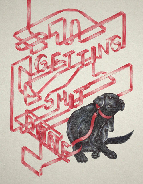 Artist illustrator Milou Maass #leash #typography #canine #shit #done #getting #illustration #type #animal #lead #dog