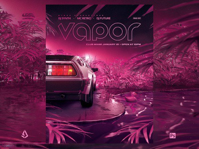 Vaporwave Flyer v1 Retro Wave VHS Indie Template sci-fi delorean neon new wave indie electro tape vhs 80s poster 1980s box cover cover retro vintage flyer retro flyer retrowave synthwave vaporwave