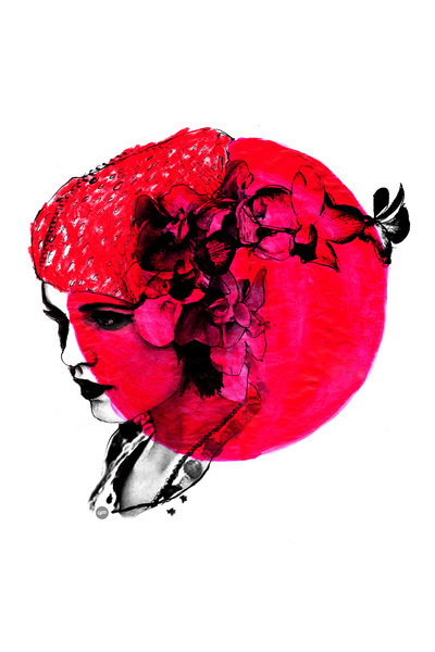 Art Print #red #girl #strawberry #desire #illustration #poster #flower #anger
