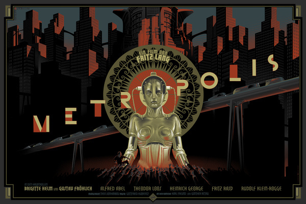 Laurent Durieux #cityscape #robot #fiction #metropolis #vintage #poster #film #science