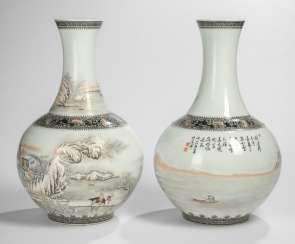 Pair of vases with winter landscape, bez. He Xuren (1882-1940) #porcelain