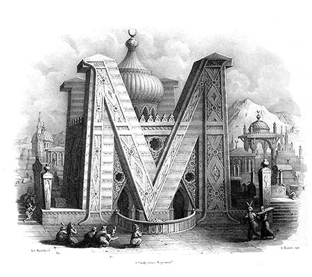 ANTONIO BASOLI - ALFABETO PITTORICO (PICTORIAL ALPHABET) - 1839 :: Basolis Alphabet via www.mr-cup.com #lettering #design #pictorial #alphabet #art #type #typography
