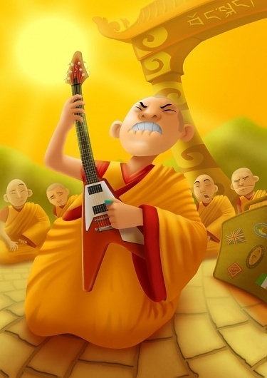 40 Great Illustrations by Matthew Vimislik » Design You Trust – Social design inspiration! #guitar #buddhism #tibet #illustration #monk #cartoon #dharma