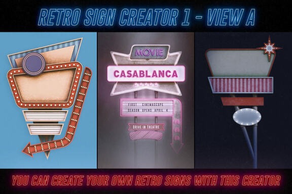 Super creative & unique 3D style graphic bundle with retro light & neon road signs. Best fonts and graphics on deeezy.com #typography #graphics #sign #retro #template