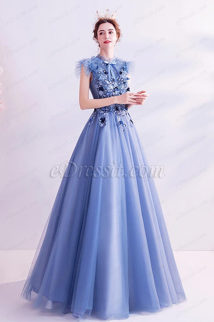 eDressit New Blue High Neck Embroidery Party Evening Dress (36224805)