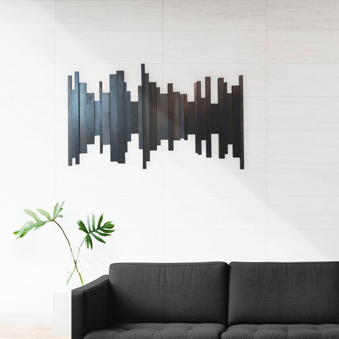 Unique Wooden Wall Art Dark Blue and Black image 0