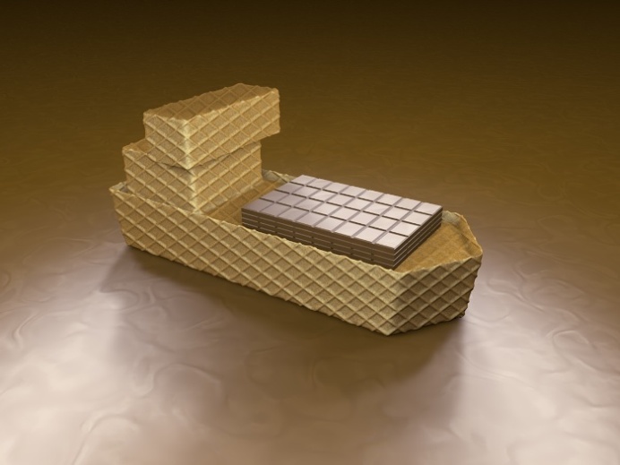 Chocolate Ship Art Print at Søciety6 #chocolate #cinema4d #kex #biscuit #wafer #ship #boat #cargo #3dart #c4d #cgi #ocean #sea #rickardarvi