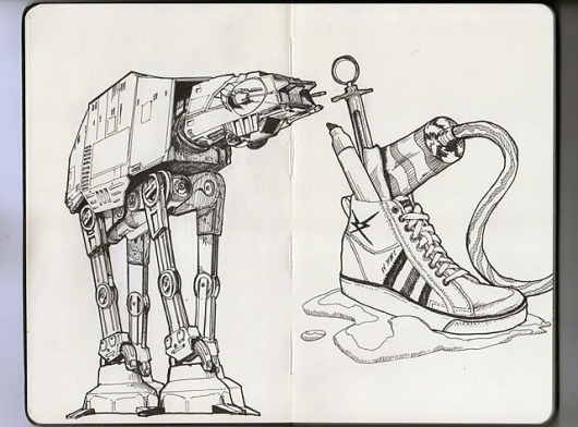 Moleskine/AT-AT/Shoes #white #at #book #black #wars #illustration #art #moleskine #star