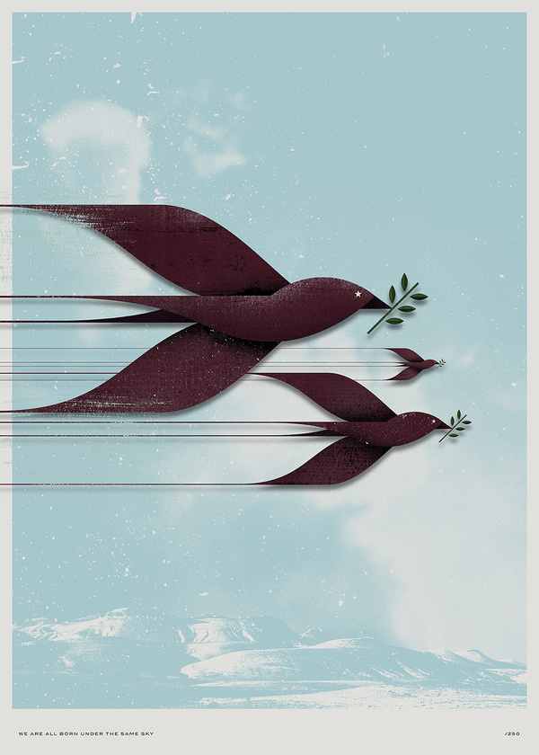 We are all born under the same sky - Something for Syria is a limited edition poster created to help the people of syria. We realize that th #syria #birds #tictail #poster #peace