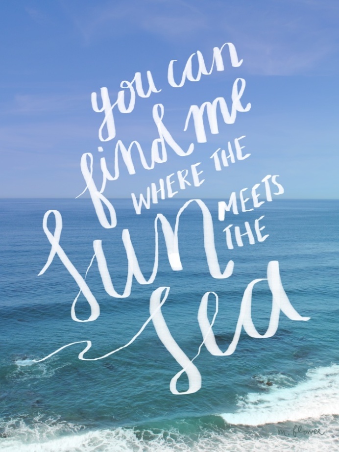 Sun & Sea Print // Artist: Melissa Flower #typography #handdrawn #handmadetype #sun #sea #ocean #blue #waves #photo