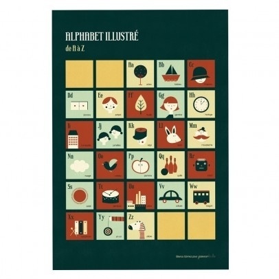 Retro alphabet poster by Blanca Gomez - Green and orange - Smallable #blanca #smallable #retro #illustration #alphabet #gomez
