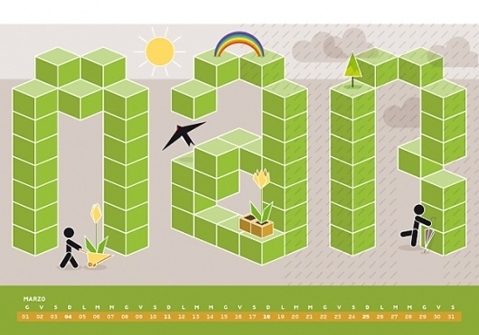 Calendario Algoritmo 2012 on the Behance Network #2012 #calendar #march #illustration #rain #spring #green