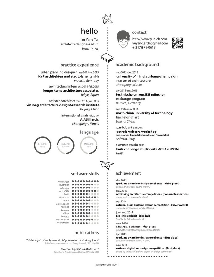 The Top Architecture Résumé/CV Designs,Submitted by yang yu