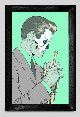 Oliver Barrett — Supersonic Invitational #jazz #retro #mint #illustration #portrait #musician #skull #50s #green