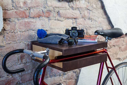FIXA Bike Shelf Doubles as a Table with Storage Photo #interior #brick #design #wall #bike #deco #decoration