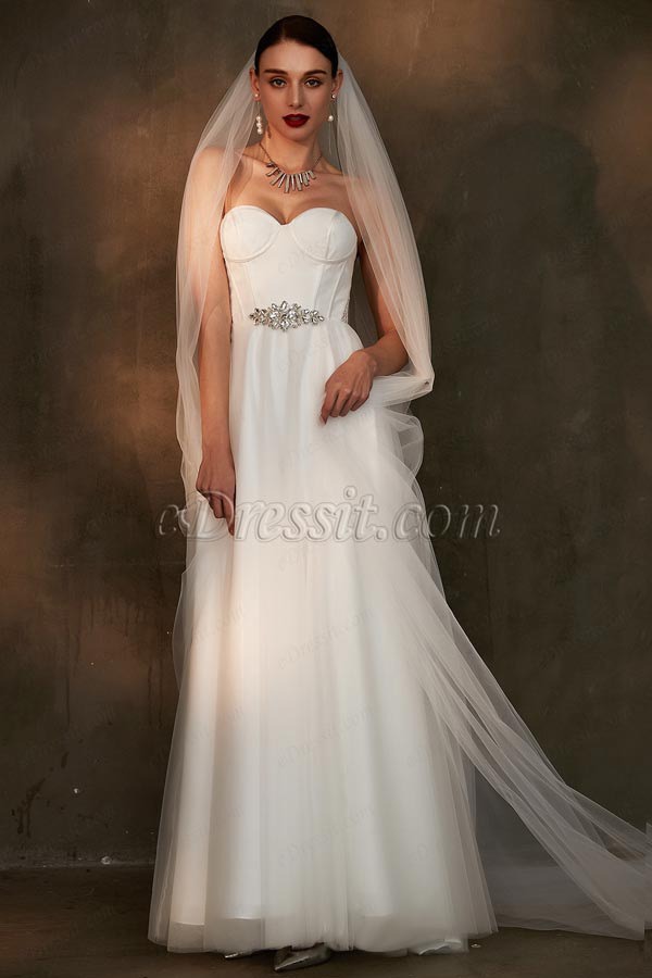 eDressit White Corset Sweetheart Slit Tulle Wedding Bridal Dress (01200807)
