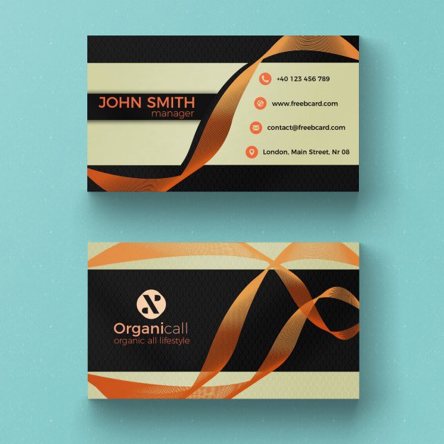Business card with orange ribbon Free Psd. See more inspiration related to Logo, Business card, Mockup, Business, Abstract, Card, Template, Office, Visiting card, Presentation, Stationery, Corporate, Mock up, Company, Modern, Branding, Visit card, Identity and Brand on Freepik.
