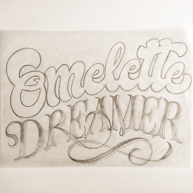 Omelette Dreamer by Adria Molins Design Barcelona - https://www.behance.net/adriamolins #calligraphy #lettering #dream #sweet #adria #adriamolins #grey #barcelona #type #molins #pencil #sketch #typography