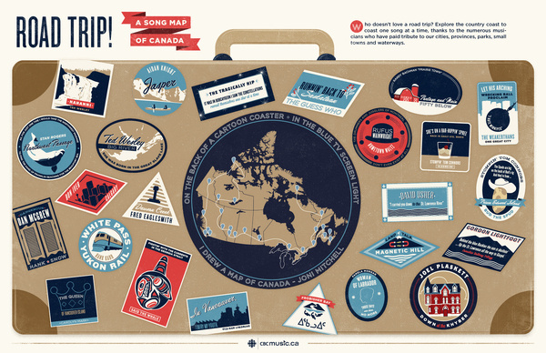 Roadtrip! The Song Map of Canada #canada #design #song #map #road #illustration #typo
