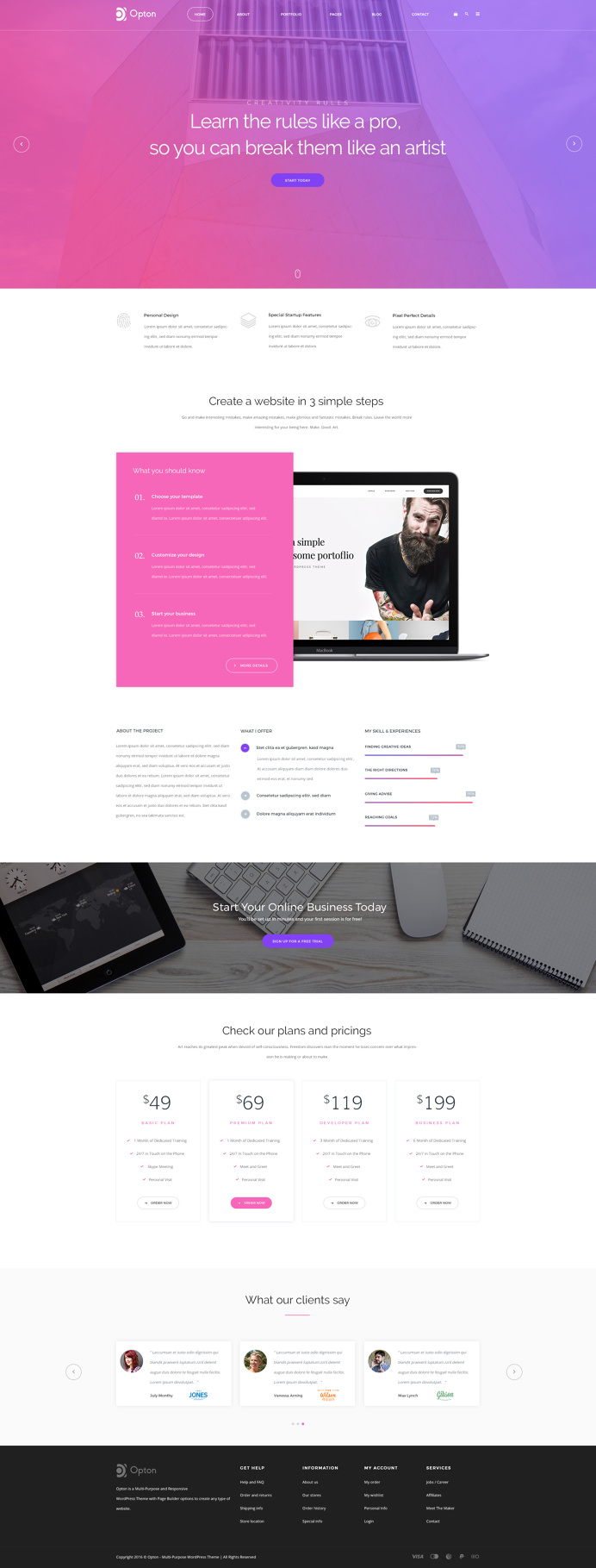 Opton – Multi-Purpose template offers more than 100 different pages and shortcodes to build a creative website for any purpose. Check htt