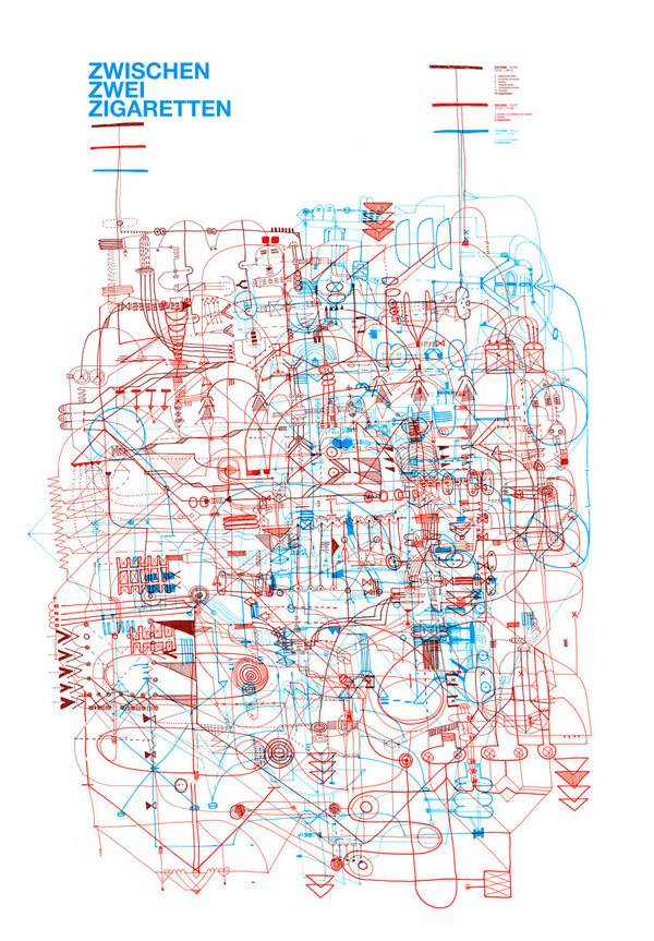 kernkraftanlage + bauschutt #lines #red #illustration #gonzo #blue