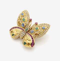 BUTTERFLY BROOCH/PENDANT WITH COLOR STONES AND DIAMONDS