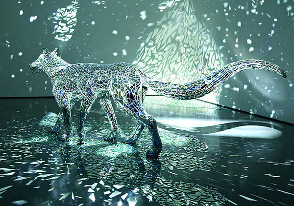 A Reflective Six Legged Wolf Covered in Mirror Shards by Tomoko Konoike #sculpture #art