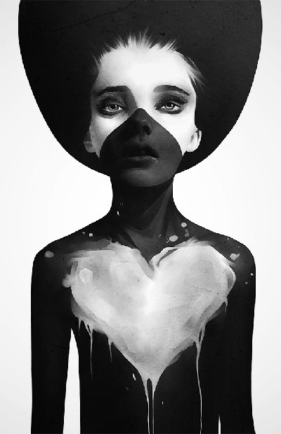 Ruben Ireland - Portfolio #heart #white #girl #black #illustration #portrait #art #and