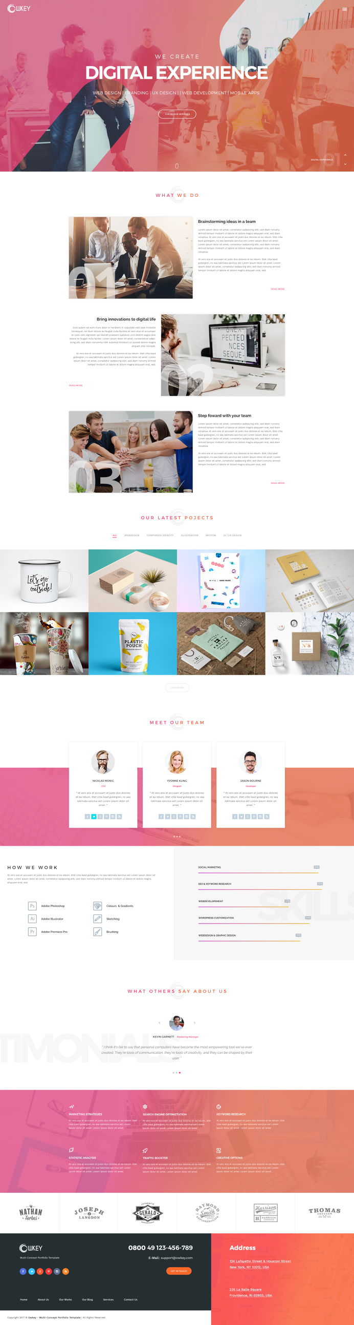 Owkey template offers 19 different pages and many shortcodes to build a creative website for any purpose. Use one of the 4 homepage variatio